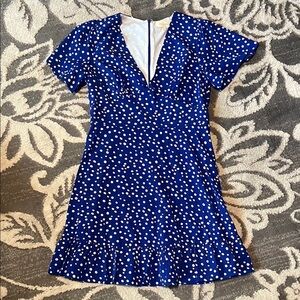 MELLODAY Blue and White Polka Dot Dress zips in back like new